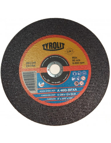 DISCO ABRASIVO SECUR 230 x 1,9 x 22,23mm "TYROLIT"