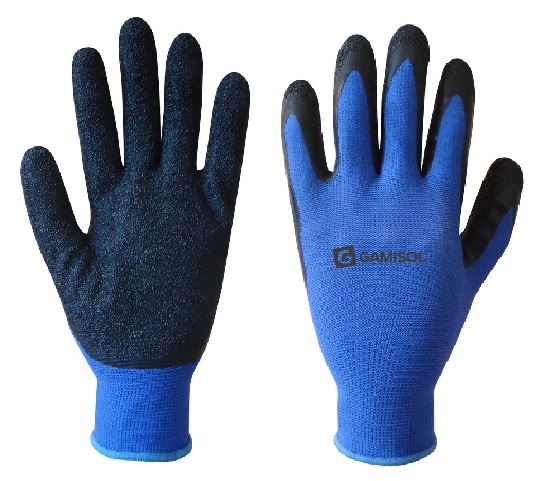 GUANTE POLIESTER-LATEX AZUL Y NEGRO