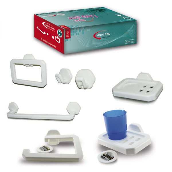 SET PARA BAÑO PVC 7 PIEZAS "MEDIO GIRO"