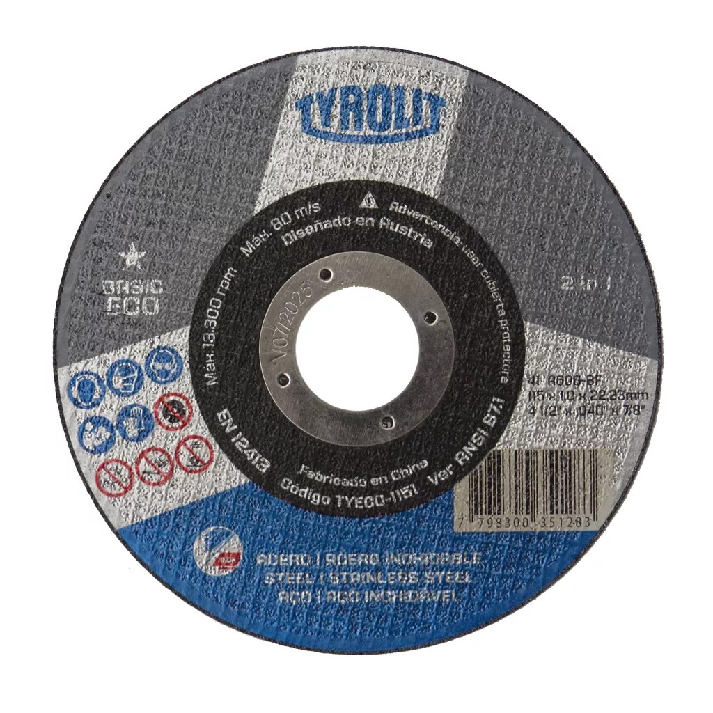 DISCO ABRASIVO ECOBASIC 115 x 1,6 x 22,23mm (X50UN) "TYROLIT"